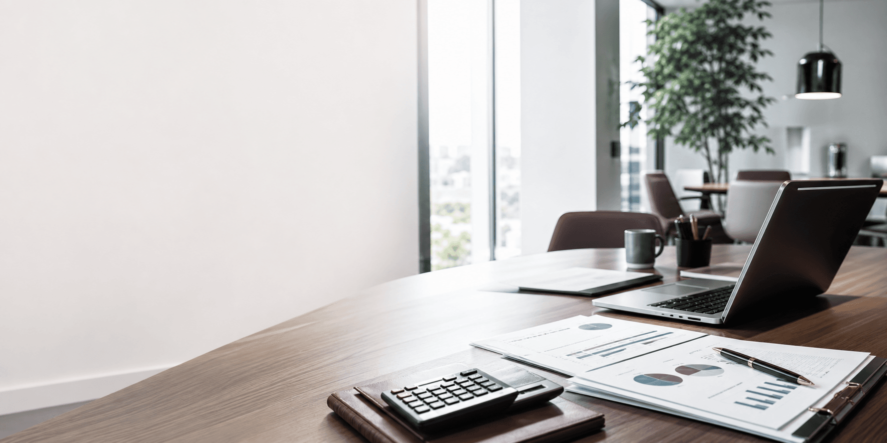 Modern consultancy workspace with financial documents